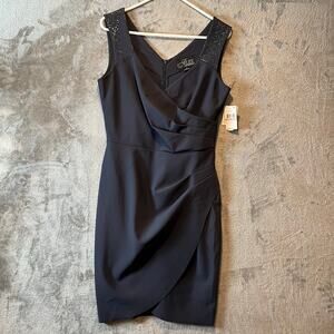 Alex Evenings Charcoal Gray Side Ruched Dress Size‎ 10 Rhinestone Wedding New